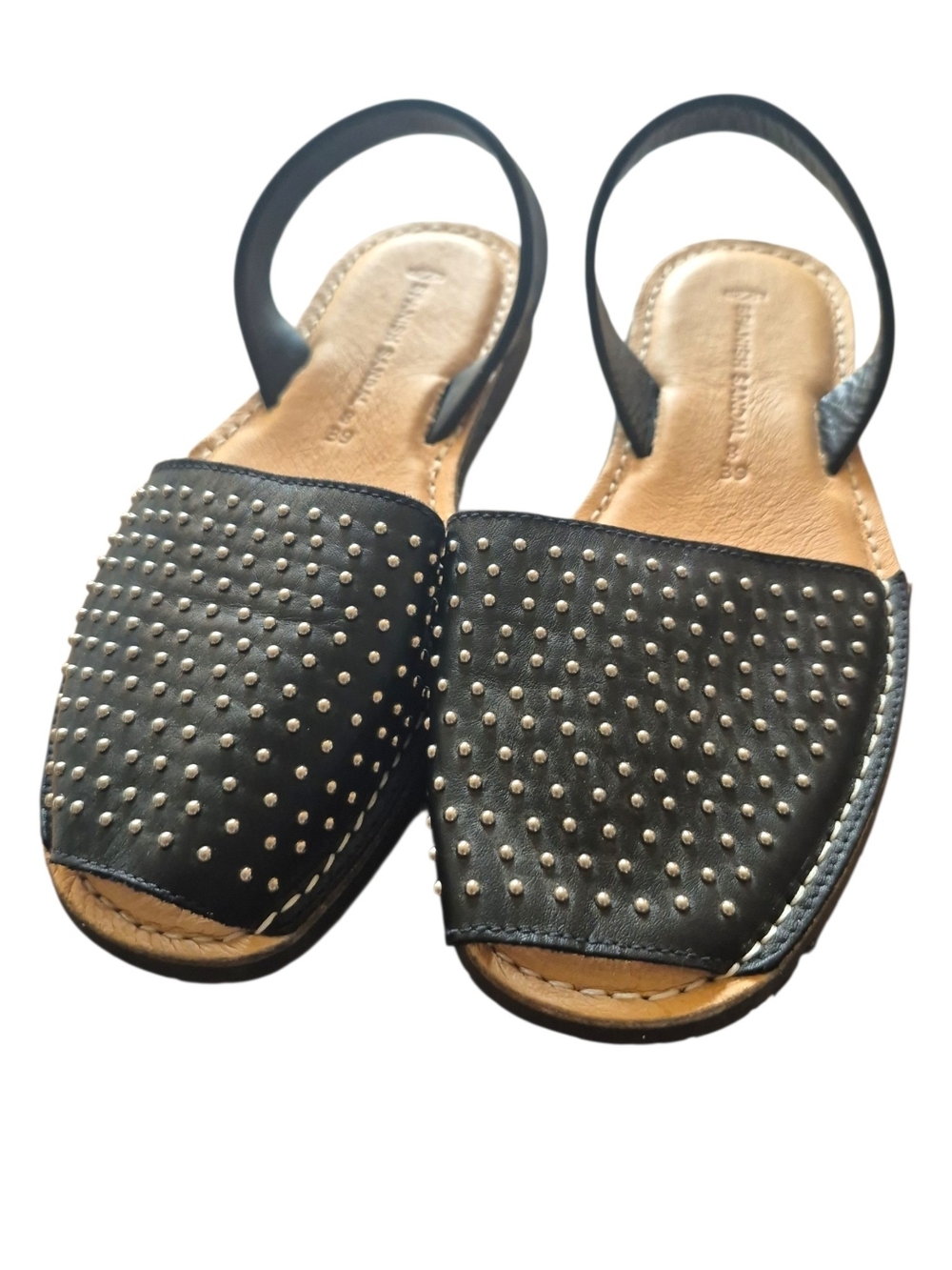 Spanish Sandals Black Leather Studded Avarca Slingback Flats Artisan 39, 8.5/9 - Picture 2 of 9